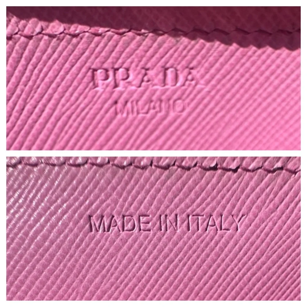 PRADA Pink Yellow Perforated Saffiano Zip Around Wallet - Picture 6 of 11